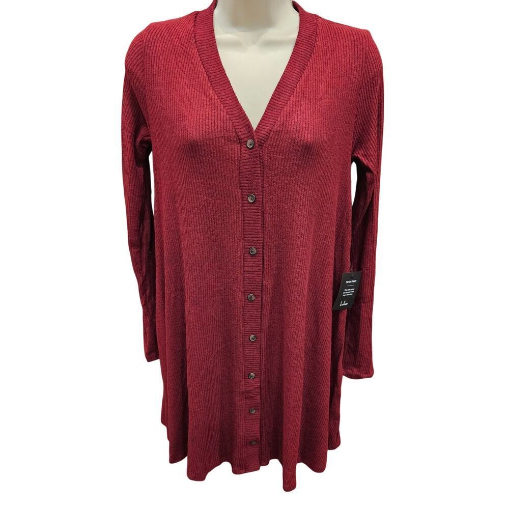 NWT lulus Comfort Burgundy Button-Front Sweater Dress knit mini coquette XS NEW